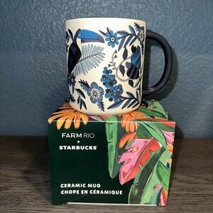 Starbucks X Farm Rio 2025 Limited Edition 14oz Coffee Mug NEW IN BOX White Blue